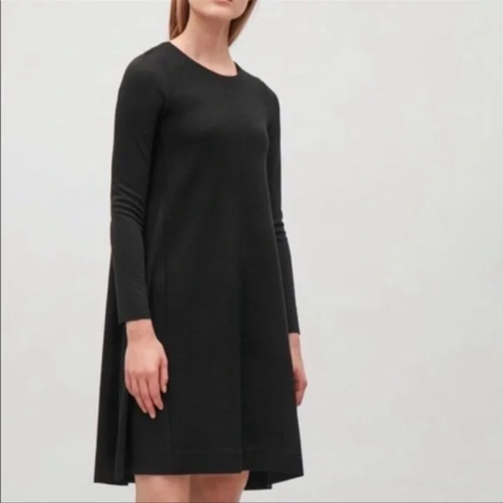 COS Flare Seamed Wool Long Sleeve Dress Tunic Top in Black L